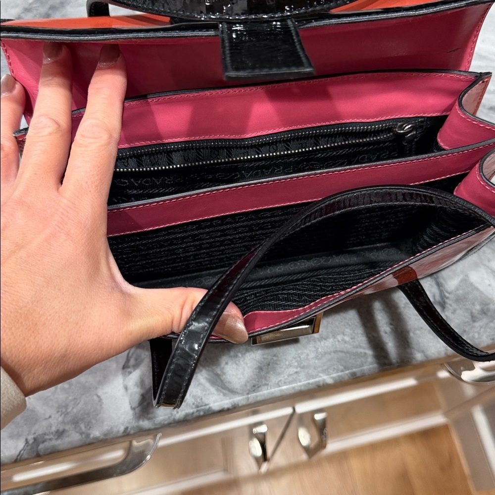 Prada Orange and Black Patent Leather Satchel - Picture 7 of 9